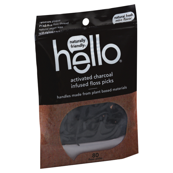 Hello Activated Charcoal Infused Natural Fresh Mint Flavor Floss