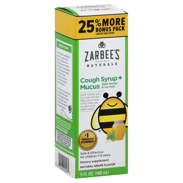 Zarbee's Naturals Cough Syrup + Mucus, Dark Honey & Ivy Leaf, Natural