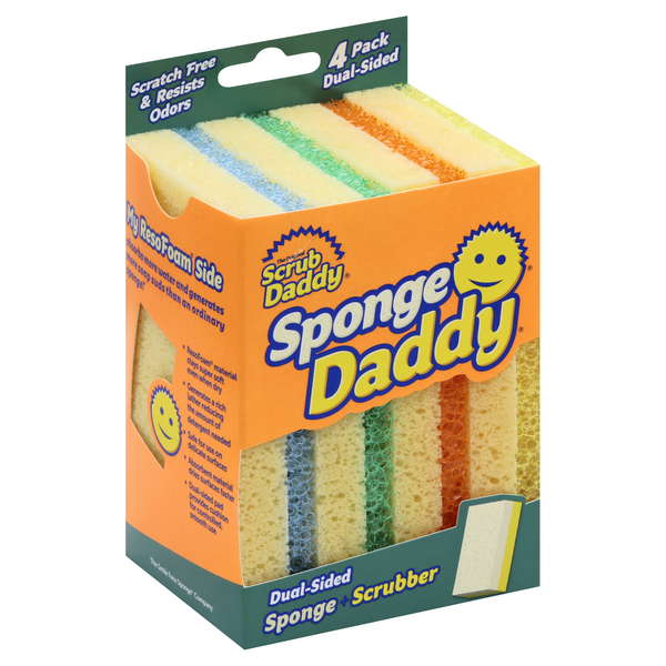 Scrub Daddy Sponge Daddy Dual-Sided Sponge+Scrubber, 4 count