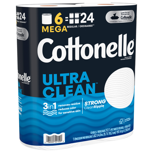 Cottonelle Toilet Paper, Mega, 1-Ply