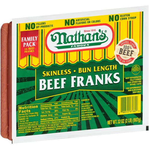 Nathan's Famous Bun Length Skinless Beef Franks | Hy-Vee ...