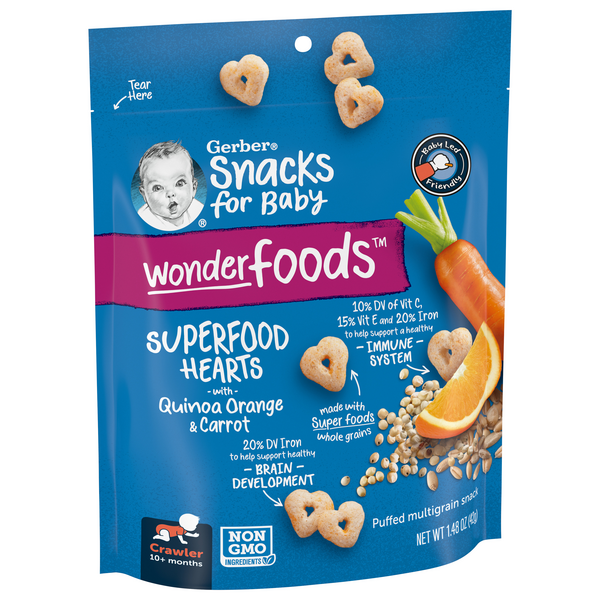 Wonder Multigrano Gerber Snacks for Baby Wonder Foods Superfood Hearts with Quinoa Orange ...