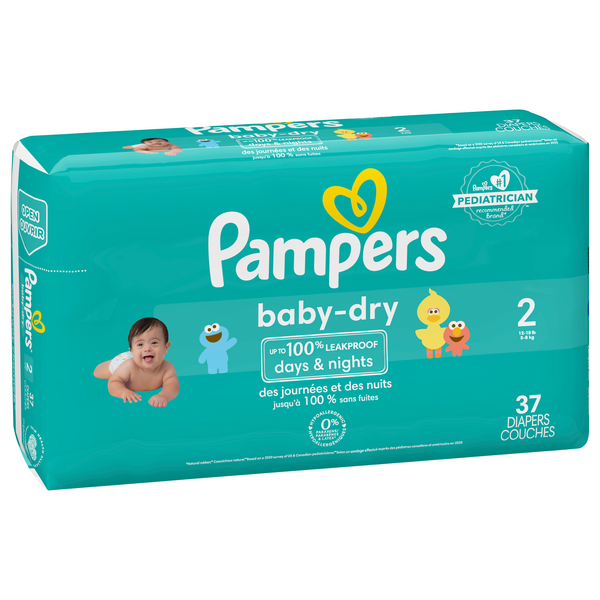 Pack 124 Couches PAMPERS Baby-Dry Taille 2 (4 à 8 KG) Lot Change