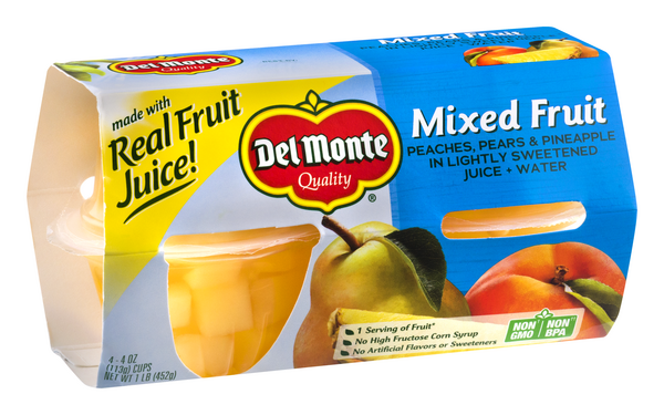 Del Monte Mixed Fruit in 100% Juice, 25% Less Sugar, 4-4 oz Cups | Hy ...