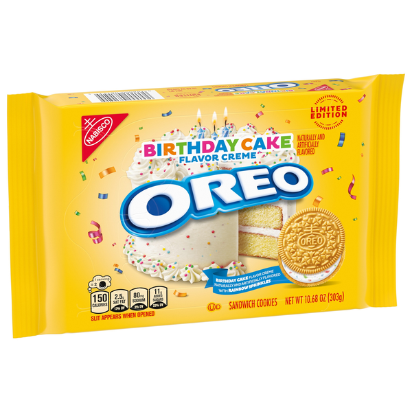 Oreo Golden Birthday Cake Creme Sandwich Cookies, Limited Edition