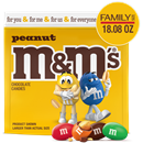 M&M'S Peanut Milk Chocolate Candy, Family Size, 18.08 oz Bag