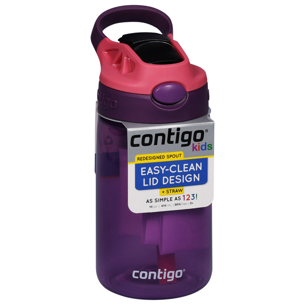 Contigo Kids Stainless Steel Water Bottle with Redesigned AUTOSPOUT Straw,  13 oz, Eggplant & Punch & Kids Stainless Steel Water Bottle with Redesigned
