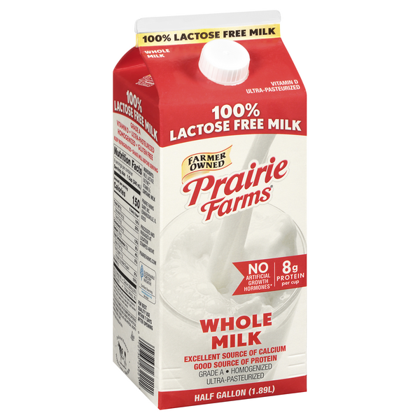 ミルク　100 Prairie Farms Whole 100% Lactose Free Homogenized Milk 0.5 gl
