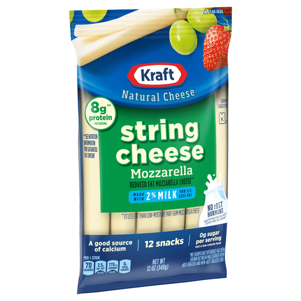 Kraft String Cheese, 2% Reduced Fat, Mozzarella, 12Ct | Hy-Vee