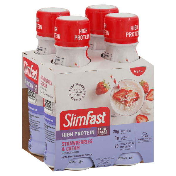 SlimFast Advanced Nutrition RTD Strawberries & Cream Meal Replacement Shakes  4Pk