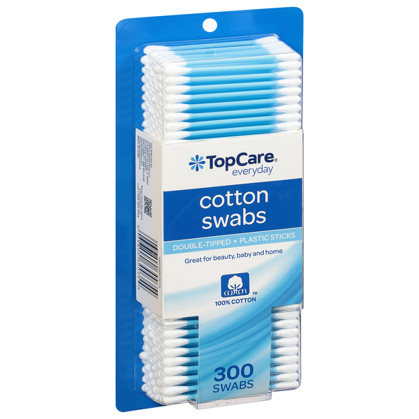 TopCare Cotton Swabs, Double-Tipped, Plastic Sticks