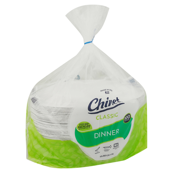 Chinet Classic White Dinner Disposable Paper Plates 10 3/8 32 Ct