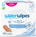 WaterWipes Sensitive+ Newborn & Baby Wipes, 3-In-1 Cleans, Cares, Protects, 99.9% Water, Unscented & Hypoallergenic, 240 Count (4 Packs)