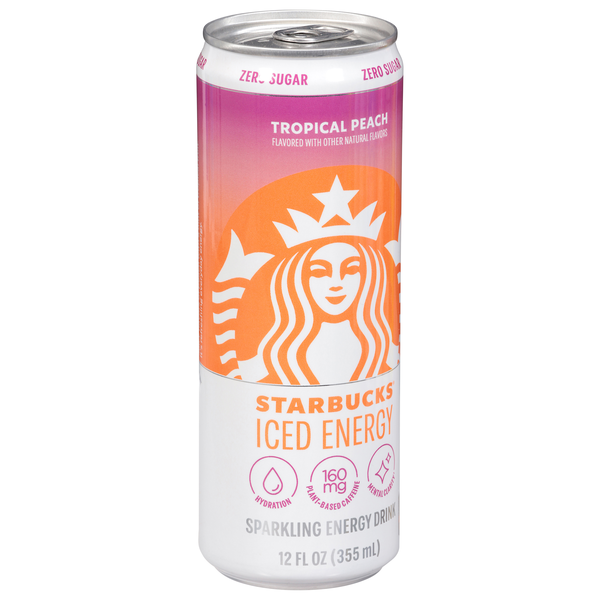 Starbucks Zero Sugar Sparkling Tropical Peach Energy Drink 12 fl