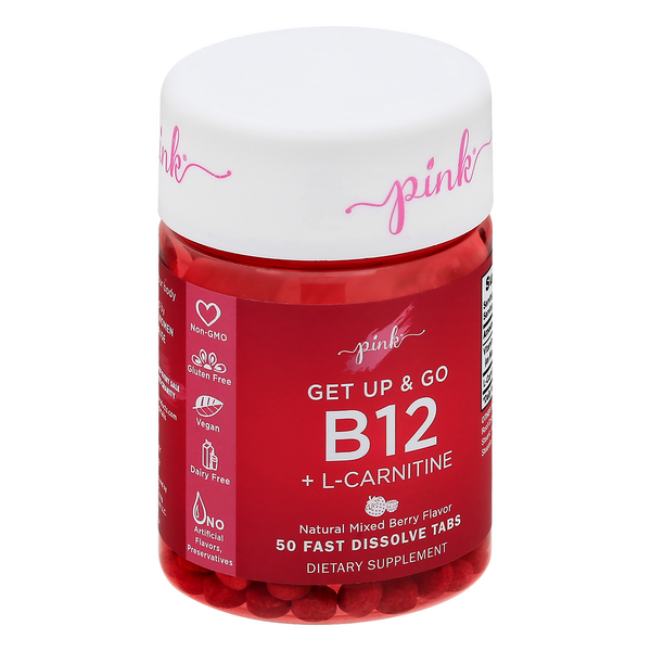 b12 and l carnitine Pink Get Up & Go B12 + L-Carnitine, Mixed Berry Fast Dissolve Tabs