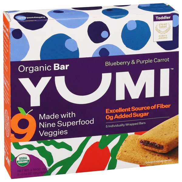 Yumi Organic Blueberry & Purple Carrot Bars, 5-0.74 oz Bars | Hy