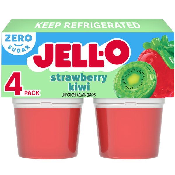 Jell-O Sugar Free Strawberry-Kiwi Low Calorie Gelatin Snacks 4Ct
