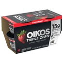 Oikos Triple Zero Strawberry Nonfat Greek Yogurt Pack, 0% Fat, 0g Added Sugar and 0 Artificial Sweeteners, Just Delicious High Protein Yogurt, 4 Ct, 5.3 OZ Cups