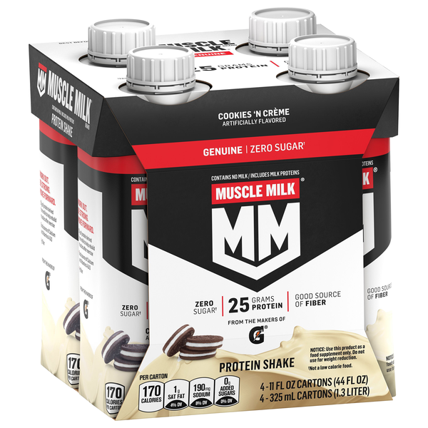 Muscle Milk Protein Shake, Zero Sugar, Cookies 'N Creme, 4Pk | Hy