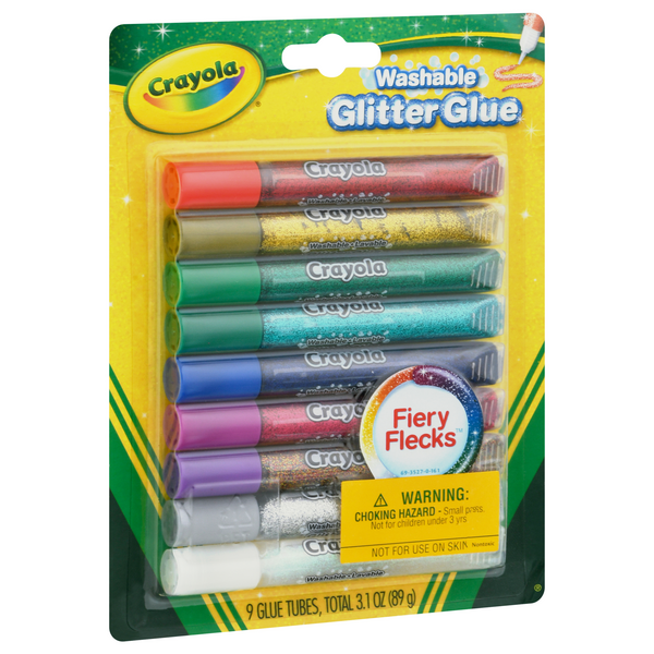 Crayola Washable Glitter Glue Tubes, Fiery Flecks 9Ct