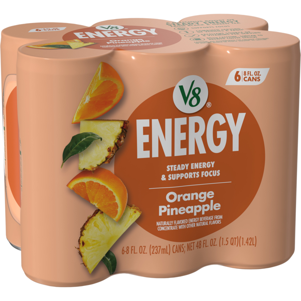 エメラルド　big into energy 4個 V8+ENERGY Orange Pineapple Energy Drink (4 Packs Of 6 Cans) [Free