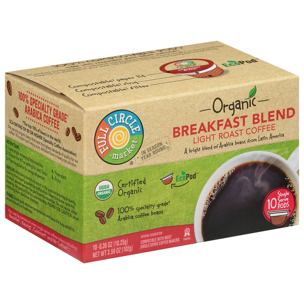 Full Circle Market Organic Light Roast Breakfast Blend Coffee Single ...