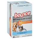 Bounce Pet Hair and Lint Guard Mega Dryer Sheets with 3X Pet Hair Fighters, Unscented