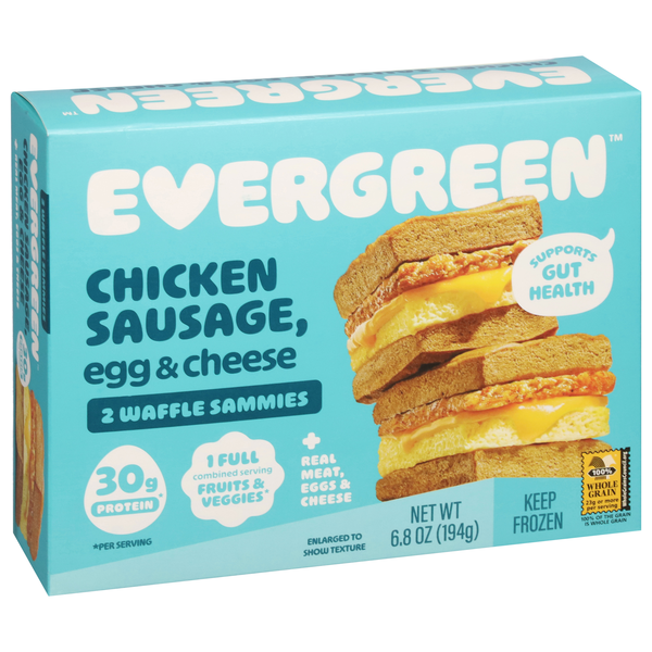 Evergreen Chicken Sausage, Egg, & Cheese Frozen Waffle Breakfast