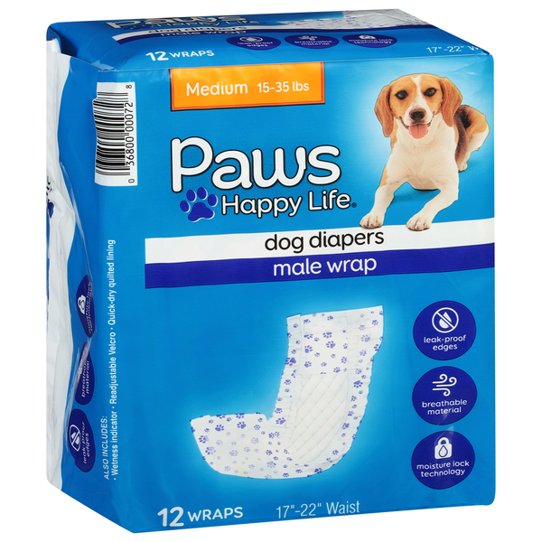 Paws Happy Life Dog Diapers Male Wrap Medium 15 35 Lbs Hy Vee Aisles Online Grocery Shopping