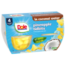 Dole Pineapple Tidbits in Coconut Water Fruit Bowls, 4-4 oz Bowls