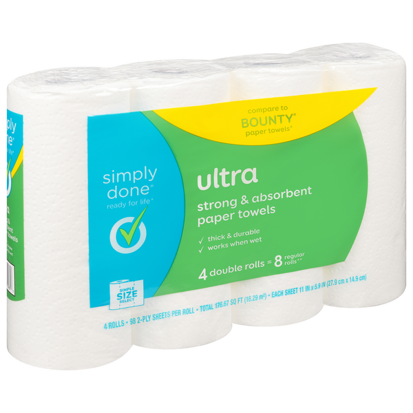 Simply Done Paper Towels, Ultra, Strong & Absorbent, Simple Size Select,  2-Ply