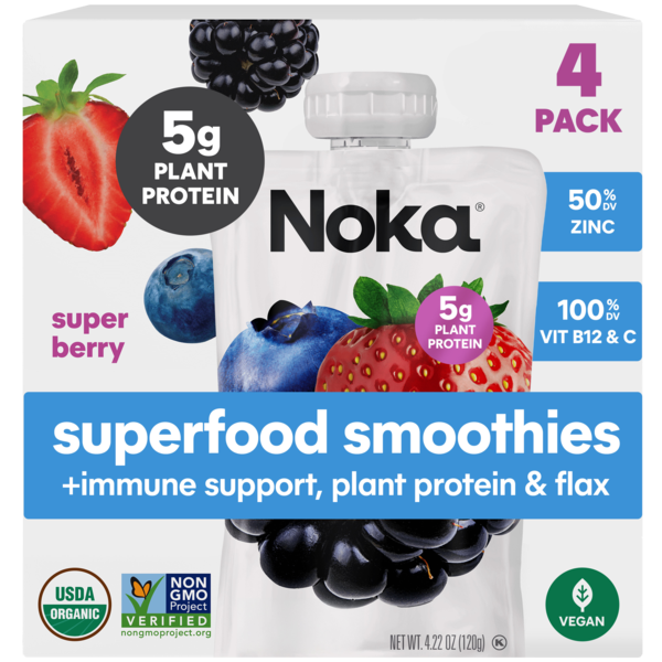 Noka Organic Super Berry Immune Support Smoothie, 4-4.22 oz