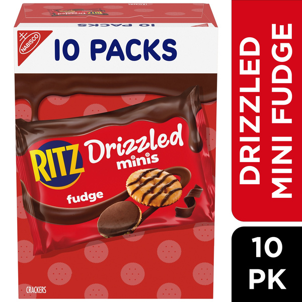 Nabisco Ritz Drizzled Minis Fudge Crackers, 10-0.9 oz Snack Packs