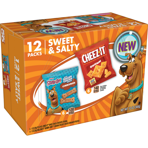 Kellogg's SCOOBY-DOO! Baked Graham Cracker Snacks, Made with Whole Grains,  Kids Lunch Snacks, Cinnamon, 12oz Box (12 Pouches)