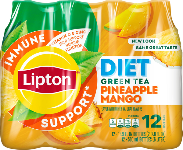 Lipton Green Tea Diet Pineapple Mango 16.9 Oz Bottles 12 pack