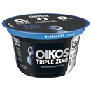 Oikos Triple Zero Blueberry Nonfat Greek Yogurt, 0% Fat, 0g Added Sugar and 0 Artificial Sweeteners, Just Delicious High Protein Yogurt, 5.3 OZ Cup