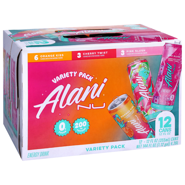 Alani Variety Pack, Orange Kiss, Cherry Twist, Pink Slush Energy
