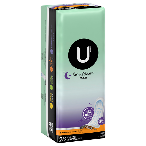 U by Kotex Clean & Secure Overnight Maxi Pads, Extra Heavy Absorbency