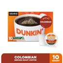 Dunkin Donuts 100% Colombian Medium Roast K-cup Pods 10 Pack