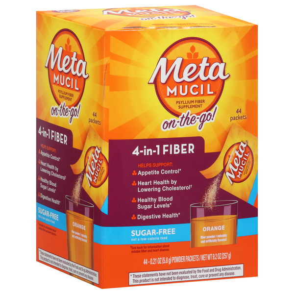 Metamucil 4-in-1 Multi-Health Fiber! Sugar Free Orange Smooth Powder Daily Psyllium Fiber Supplement 44-0.21 oz. Packets