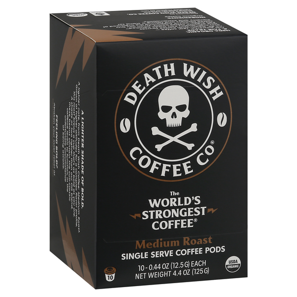 Death Wish Coffee Co, Medium Roast, Single Serve Pods, 10