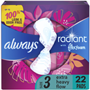 Always Radiant Light Clean Scent Size 3 Extra Heavy Flow With Flexi-Wings Pads With Flex Foam