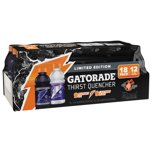 Gatorade Thirst Quencher, Midnight Ice/Lightning Blast, 18Pk | Hy