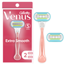 Venus Extra Smooth Pink Women's Razor Handle + 2 Blade Refills