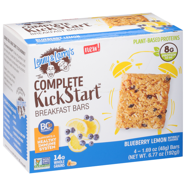 Lenny & Larry's Kick Start Breakfast Bars, Blueberry Lemon 4-1.69 oz ...