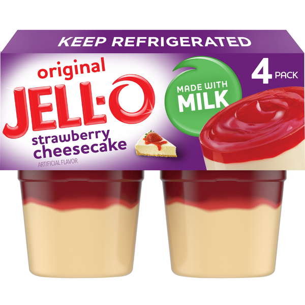 Jell-O Original Strawberry Jello Cups Gelatin Snack, 4 ct - Food 4