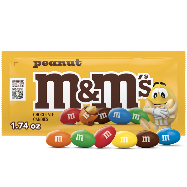 M&M'S Peanut Milk Chocolate Candy, Full Size, 1.74 oz Pouch | Hy