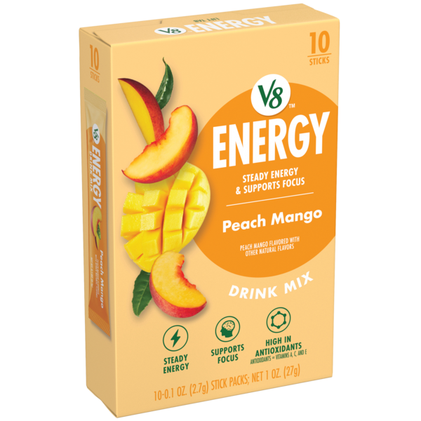 V8 Energy Peach Mango Energy Drink Mix Powder, .10 oz Packet (10