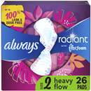 Always Radiant Light Clean Scent Heavy Flexi-Wings Pads with Flex Foam 26 ct Box