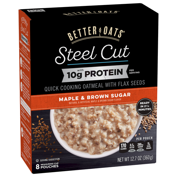 Better Oats Steel Cut Maple & Brown Sugar Instant Oatmeal with Flax Seeds  1.95 oz